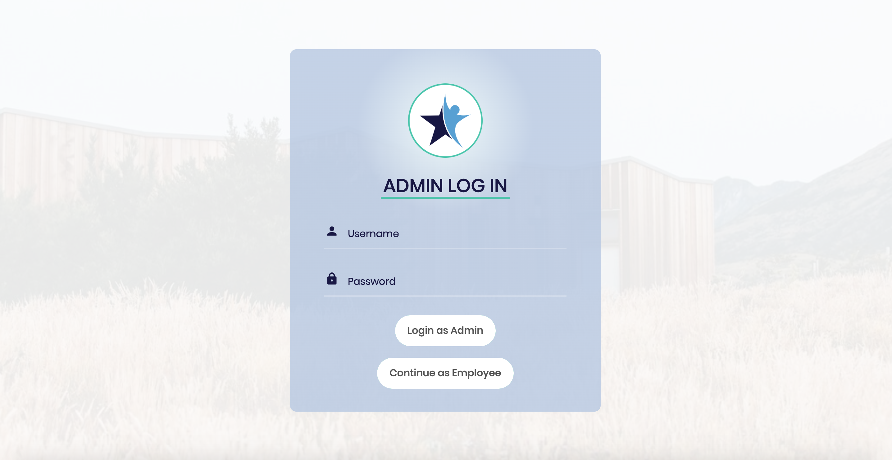 Historical IMS entry screen with separate administrator login and employee report access.